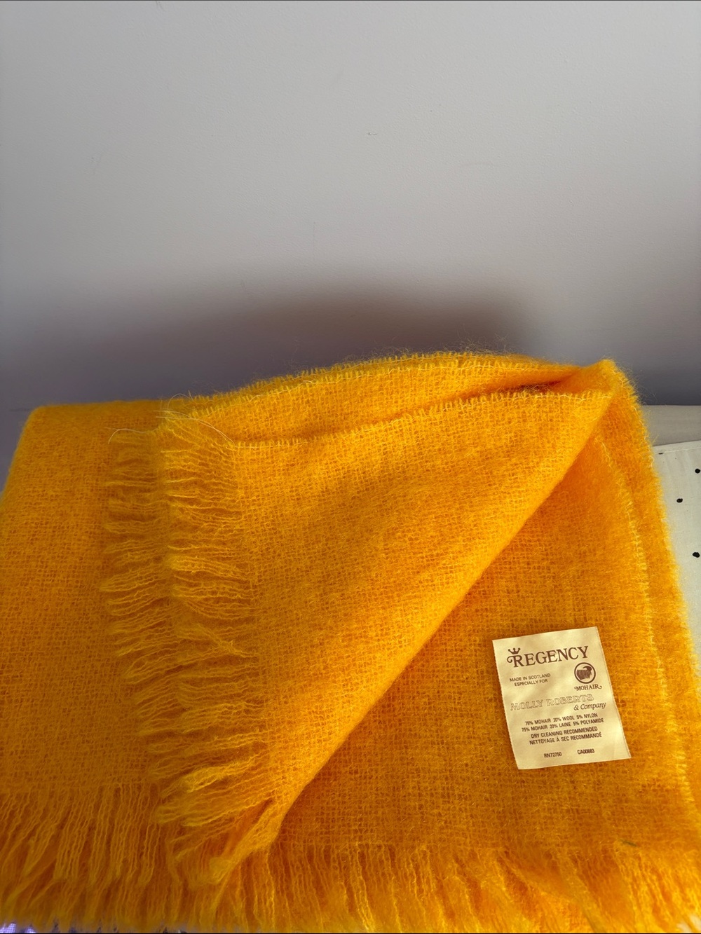 Regency Bright Yellow Mohair Throw Blanket with Fringe